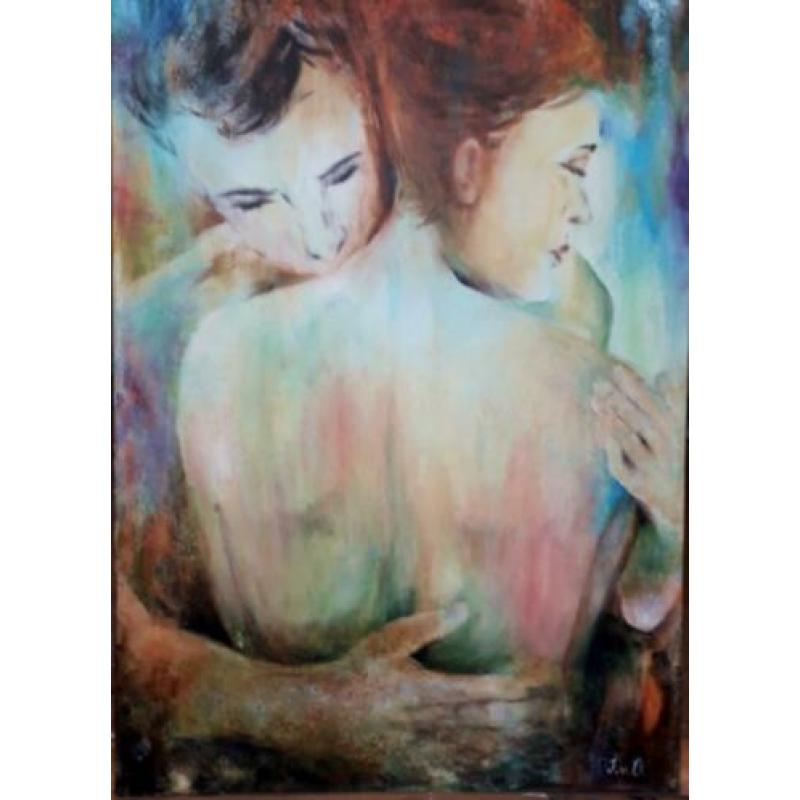 Uniek modern schilderij vrouw man / kleurrijk 70x50cm