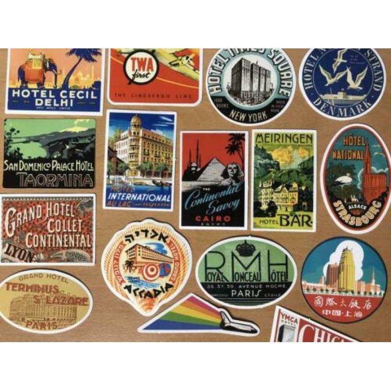 20 stickers hotel reizen vintage retro sticker koffer laptop