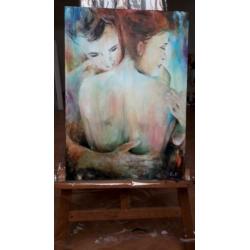 Uniek modern schilderij vrouw man / kleurrijk 70x50cm