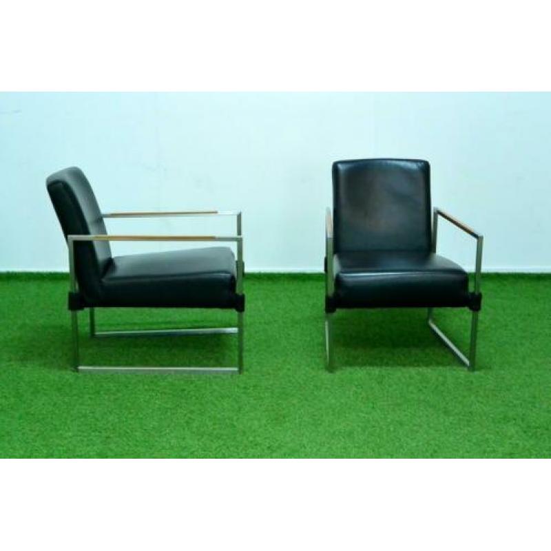 2 ZGAN zwarte leren Bert Plantagie Gable design fauteuils