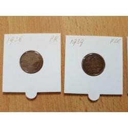 Set 5x 1 cent 1938, 1939, 1940, 1941 en 1943