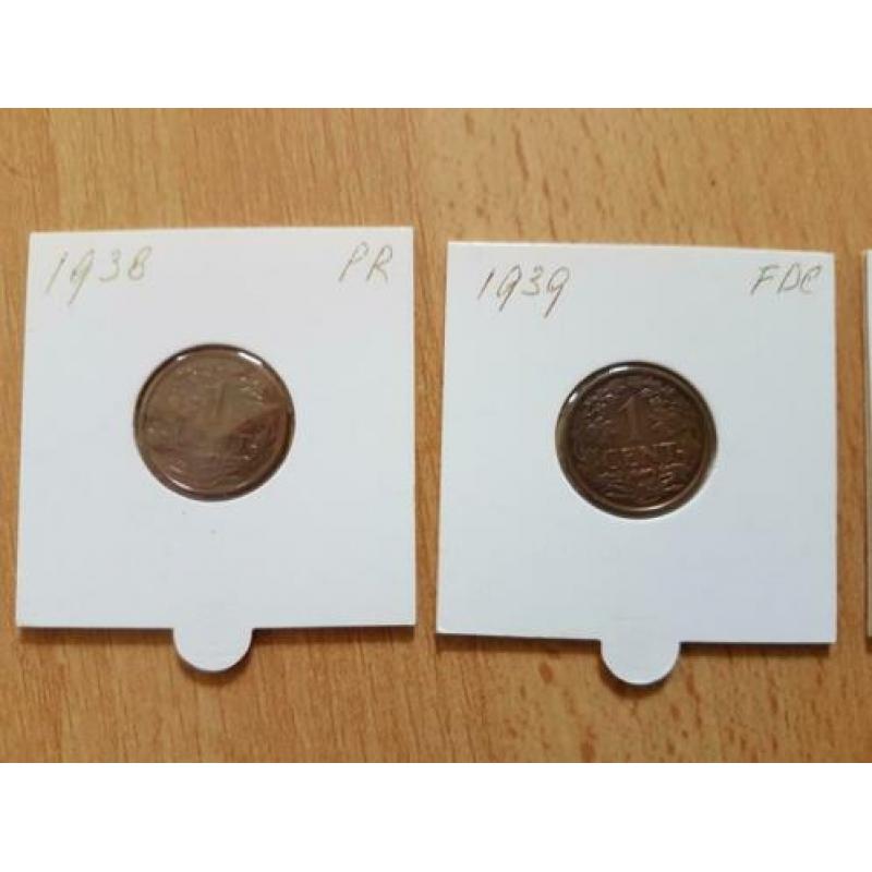 Set 5x 1 cent 1938, 1939, 1940, 1941 en 1943