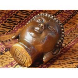 Mooi origineel oud Chinees Boeddhahoofd van brons 14 cm.