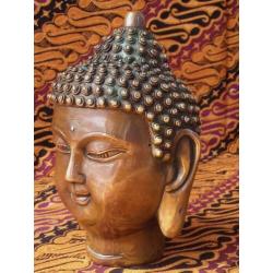 Mooi origineel oud Chinees Boeddhahoofd van brons 14 cm.