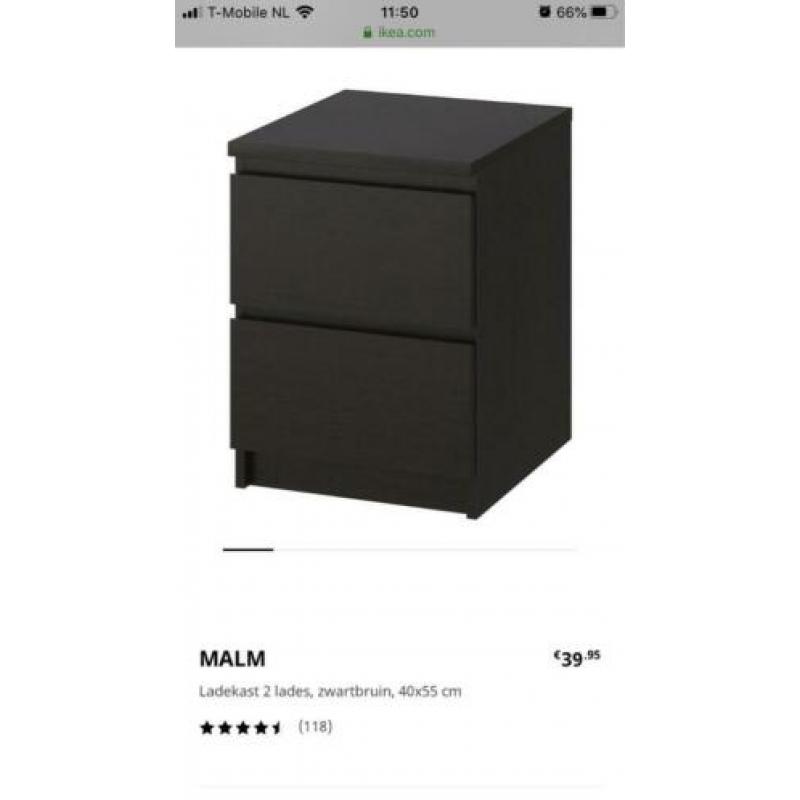 2x zwart/bruin nachtkastje malm Ikea