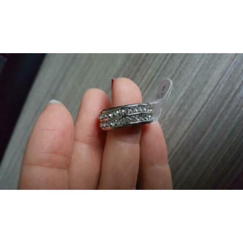 Chique RVS ring met 2 rijen crystallen, maat 18mm