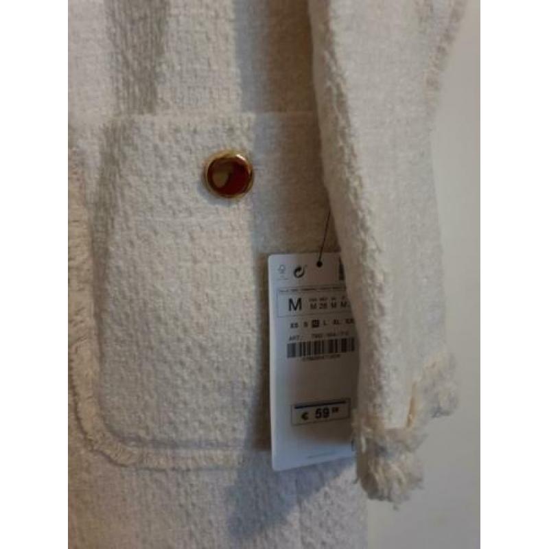 Nieuw tweed knoopjes wit beige zara jasje blazer vest M 38
