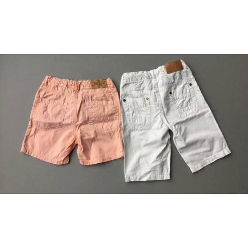 Twee shorts maat 116 Noppies, LCEE neon oranje en wit