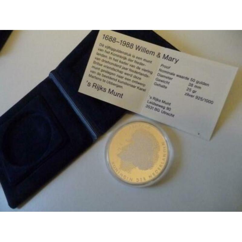 Zilv.50 gulden munt (PROOF) 1689-1989 Willem en Mary
