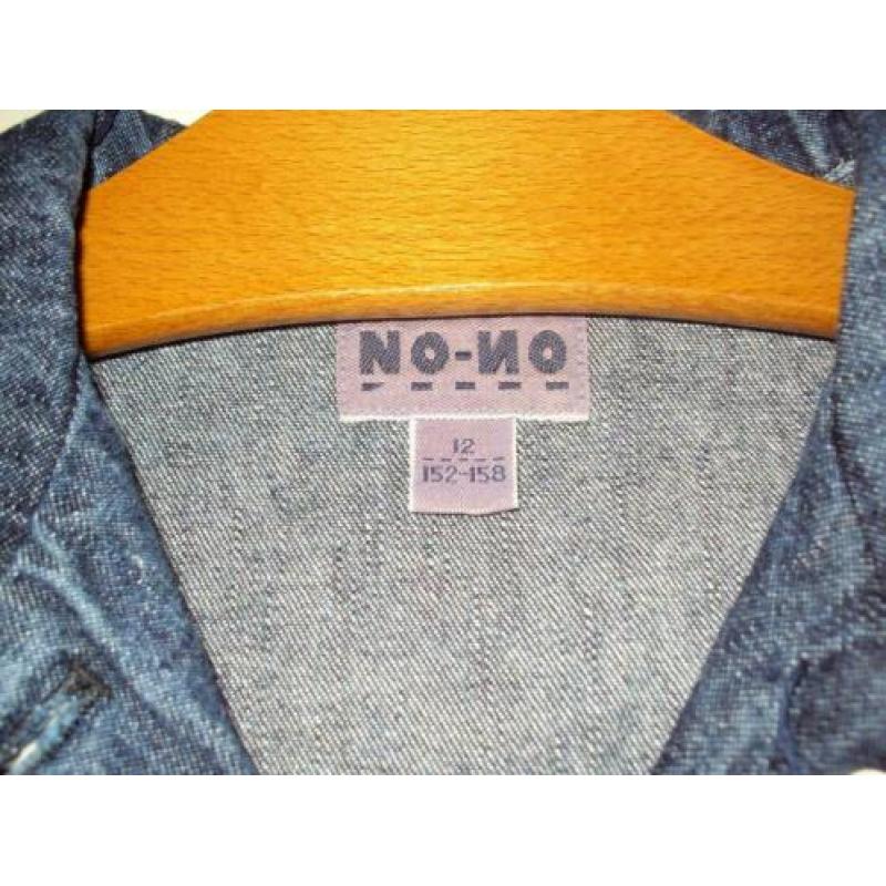 Blauw jeans jasje paarse bont randen NO-NO 152 nieuwstaat