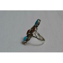 Navajo zilveren ring met koraal en turkoois 16,5