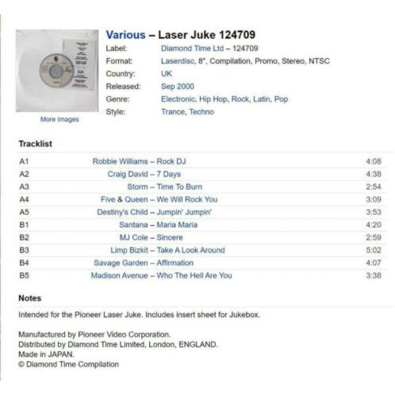 8" Laser Juke Laserdisc met 10 videoclips 12.47.09 [2000]
